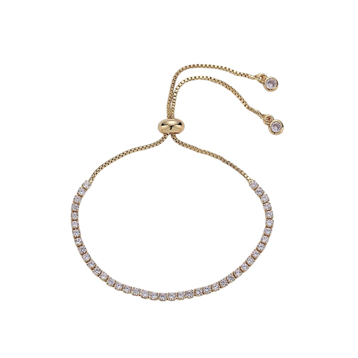 Dainty Micro Pave Adjustable Bolo Bracelet, Rainbow or Clear CZ Bracelet in 14k Gold Filled Chain