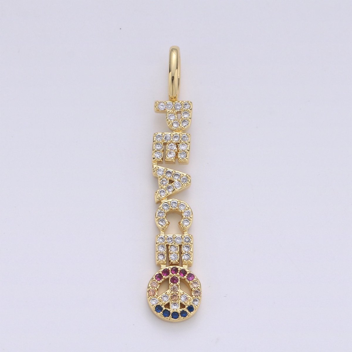 Micro Pave 38mmx 8mm Gold-Filled Clear CZ Multicolored Peace Letter Pendant
