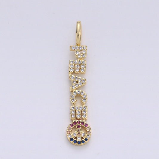 Micro Pave 38mmx 8mm Gold-Filled Clear CZ Multicolored Peace Letter Pendant