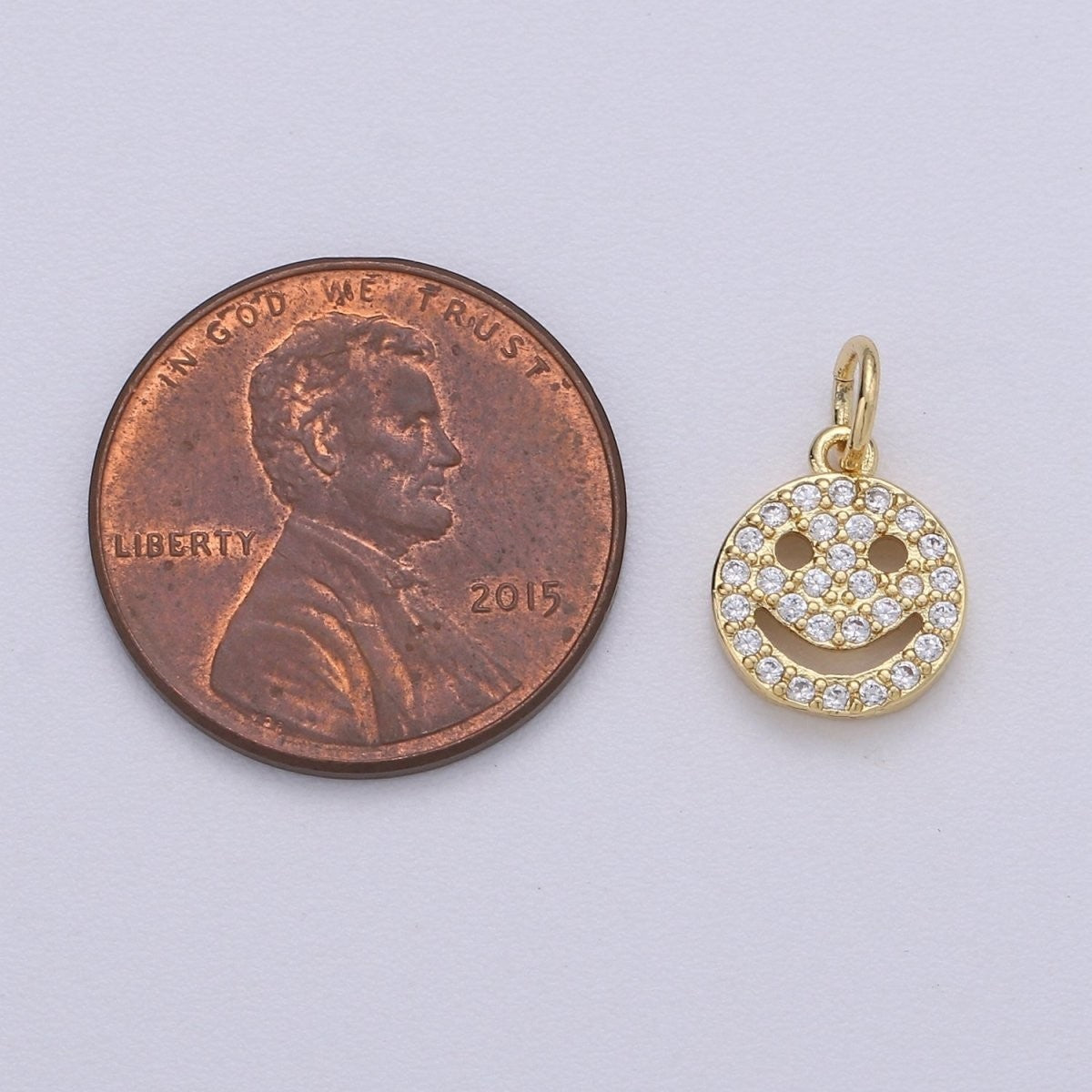 Tiny Micro Pave Charm Dainty Smile Coin Mini Happy Smile Pendant Gold Smiley Face 14k Gold Filled Emoji Charm