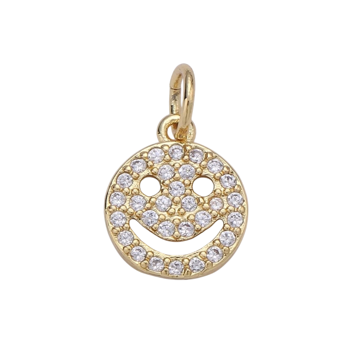 Tiny Micro Pave Charm Dainty Smile Coin Mini Happy Smile Pendant Gold Smiley Face 14k Gold Filled Emoji Charm