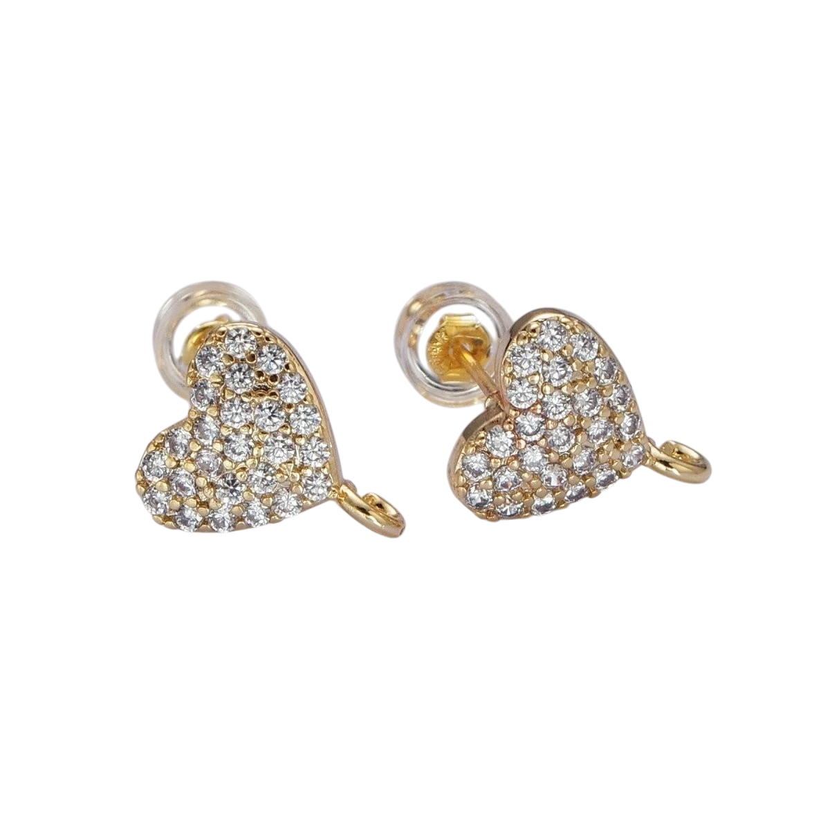 Micro Pave 11mm Cubic Zirconia Heart Studs with Open Loop Link Love Component for Jewelry Making