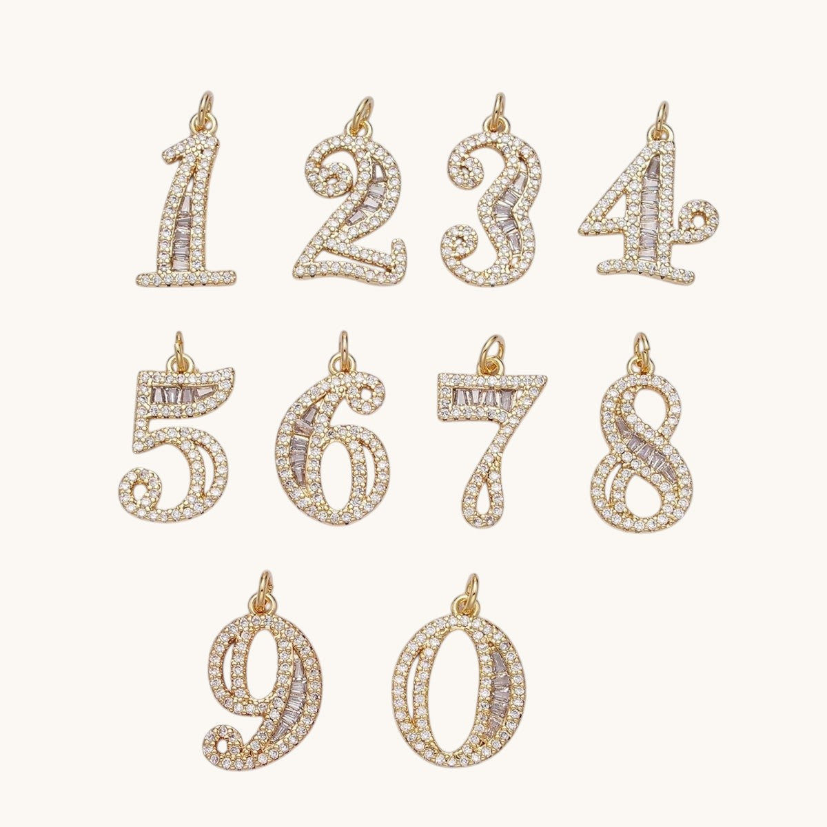 Micro Pave CZ Number Charm Pave Dangle Gold Filled Number Charm Pave Numbers