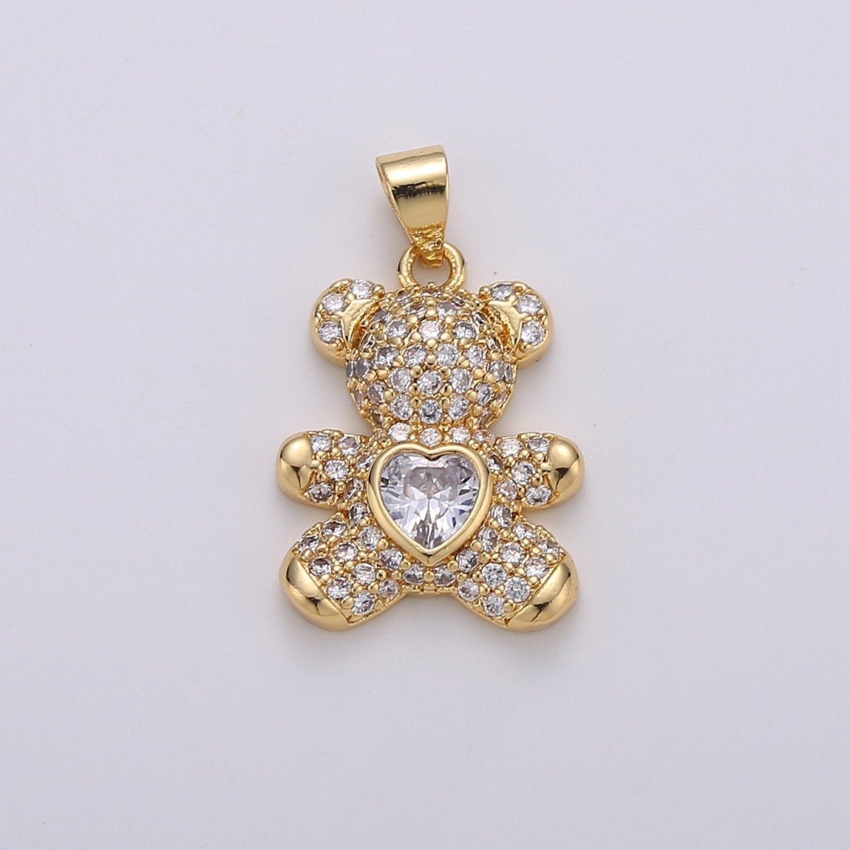 Micro Pave 25mm x 15mm Gold-filled Bear Teddy Bear Pendant