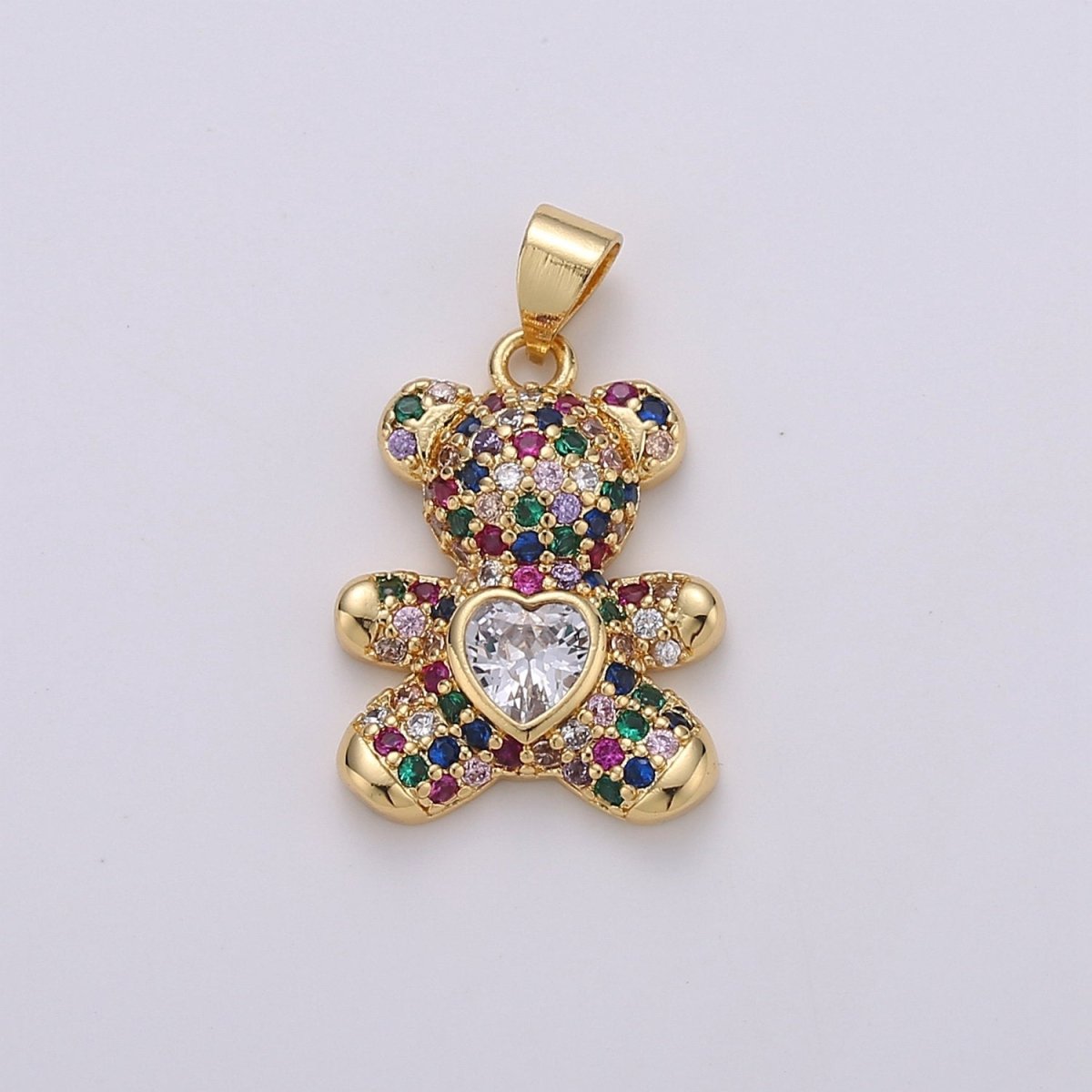 Micro Pave 25mm x 15mm Gold-filled Bear Teddy Bear Pendant