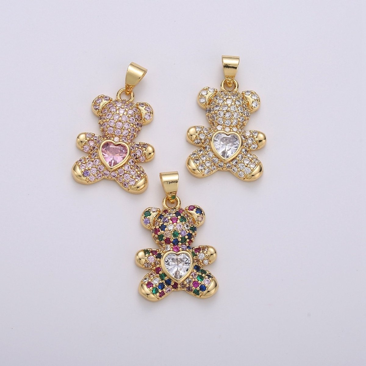 Micro Pave 25mm x 15mm Gold-filled Bear Teddy Bear Pendant