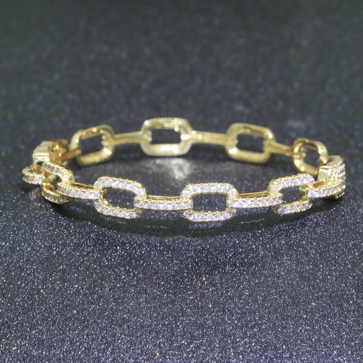 Micro Pave Gold Filled Link Bangle Bracelet Designer Inspired Shiny Gold Bangle Bracelet