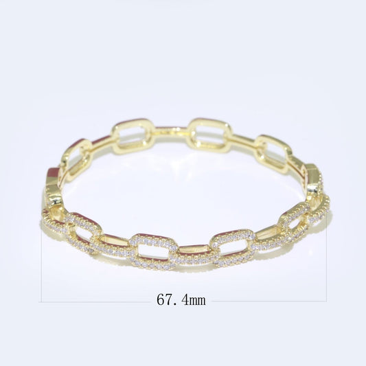 Micro Pave Gold Filled Link Bangle Bracelet Designer Inspired Shiny Gold Bangle Bracelet