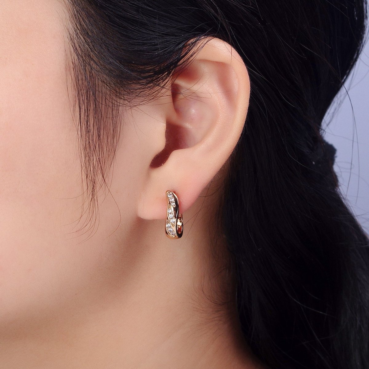 Micro Pave Huggie Earring 18K Gold Filled Lever Back Earring for Everyday Jewelry