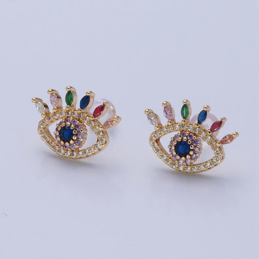 Micro Pave Multicolor CZ Evil Eye Stud Earrings