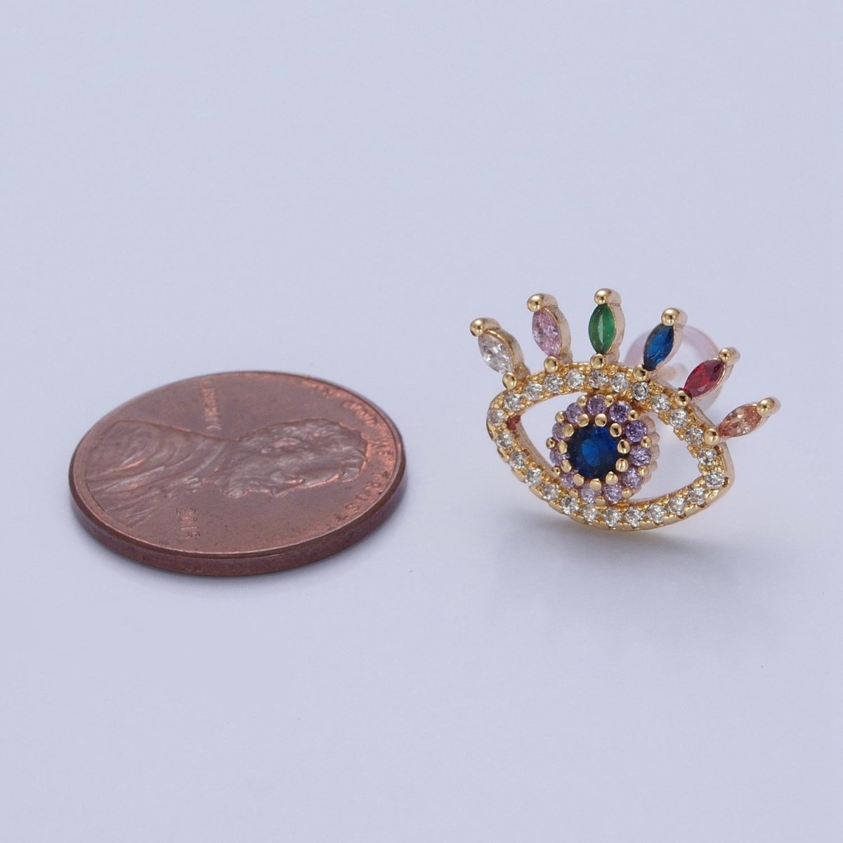 Micro Pave Multicolor CZ Evil Eye Stud Earrings