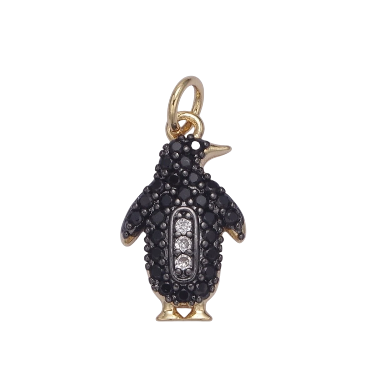 14k Gold Filled Micro Pave Penguin Charm in Gold & Black for Animal Lover