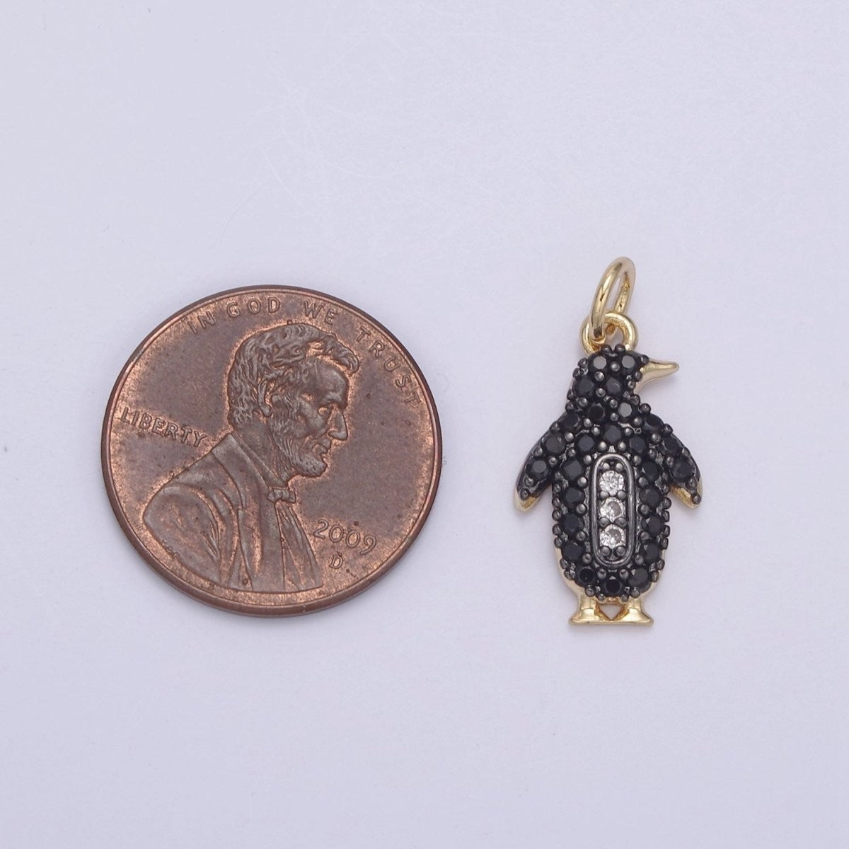 14k Gold Filled Micro Pave Penguin Charm in Gold & Black for Animal Lover
