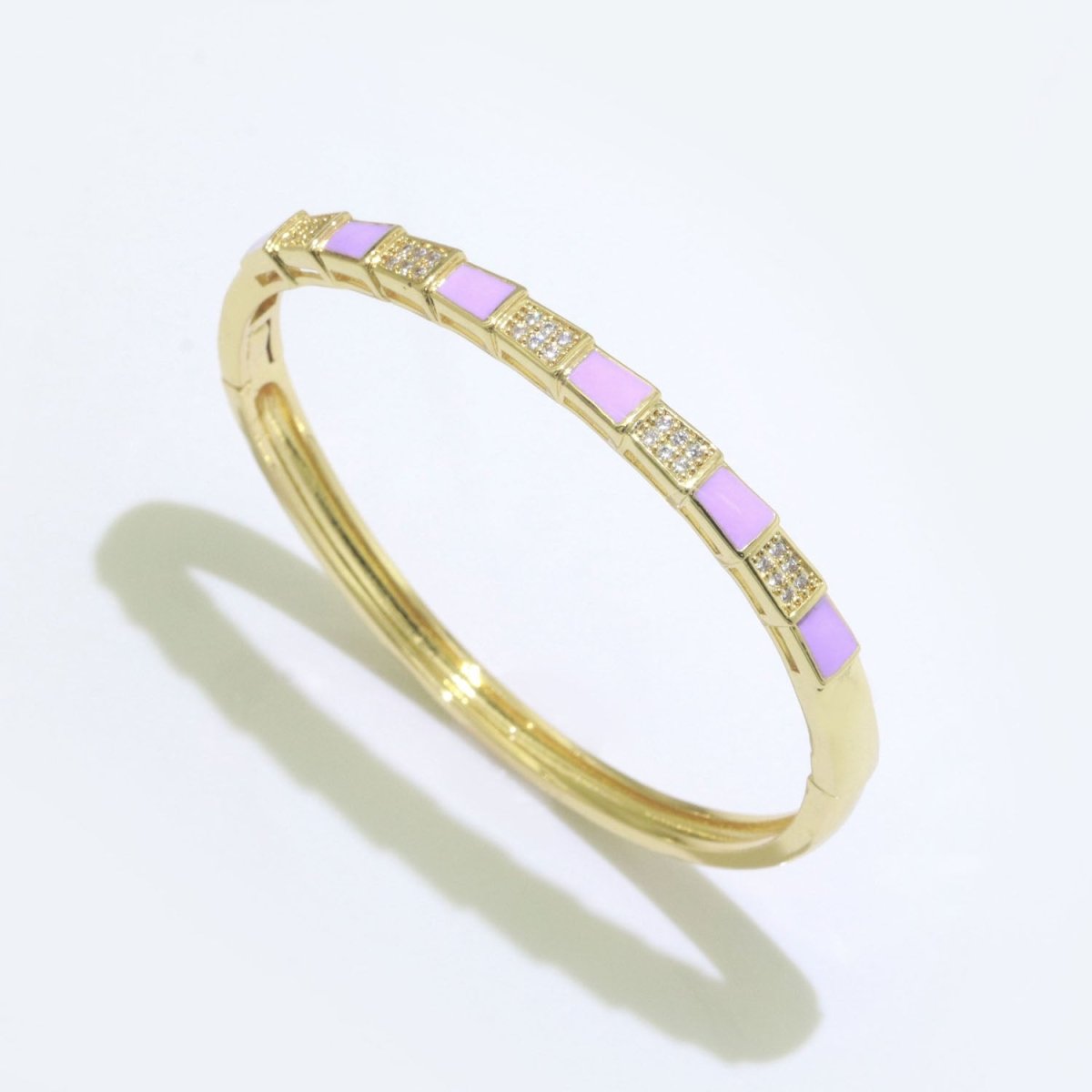Unique Colorful Micro Pave Plaid Cuff Bracelet 14K Gold-Filled Bangle Enamel Stackable Checker Bracelet