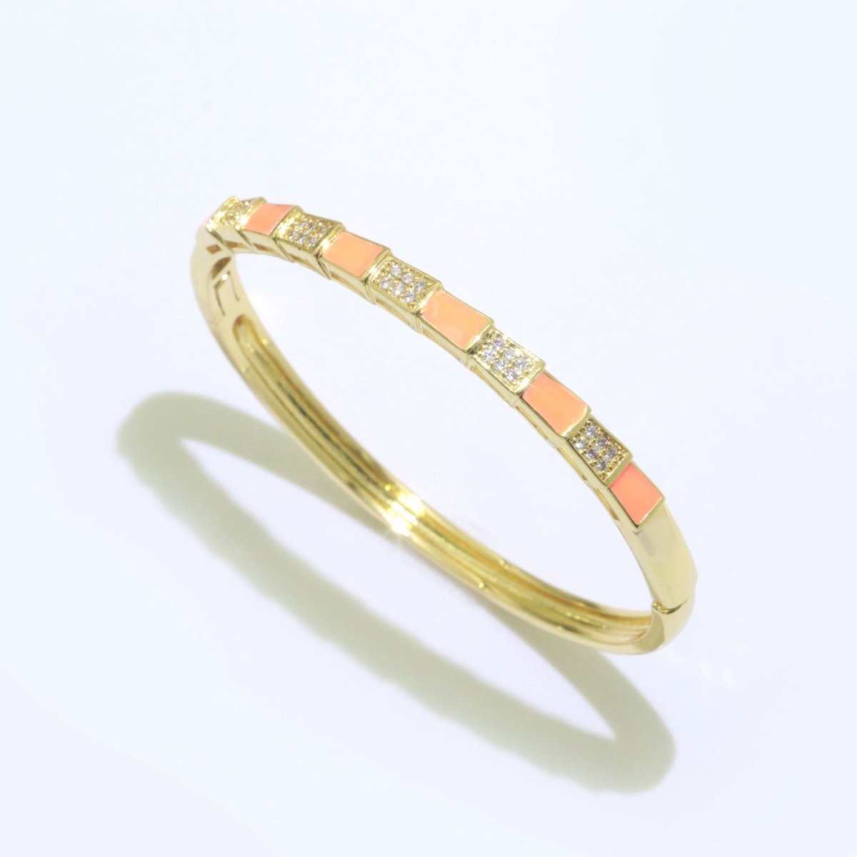 Unique Colorful Micro Pave Plaid Cuff Bracelet 14K Gold-Filled Bangle Enamel Stackable Checker Bracelet
