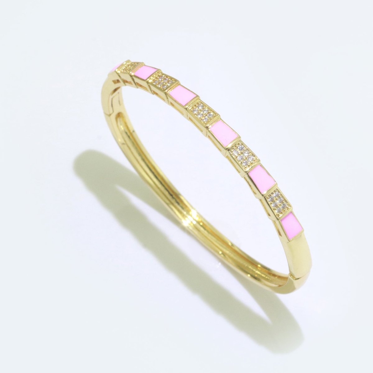 Unique Colorful Micro Pave Plaid Cuff Bracelet 14K Gold-Filled Bangle Enamel Stackable Checker Bracelet