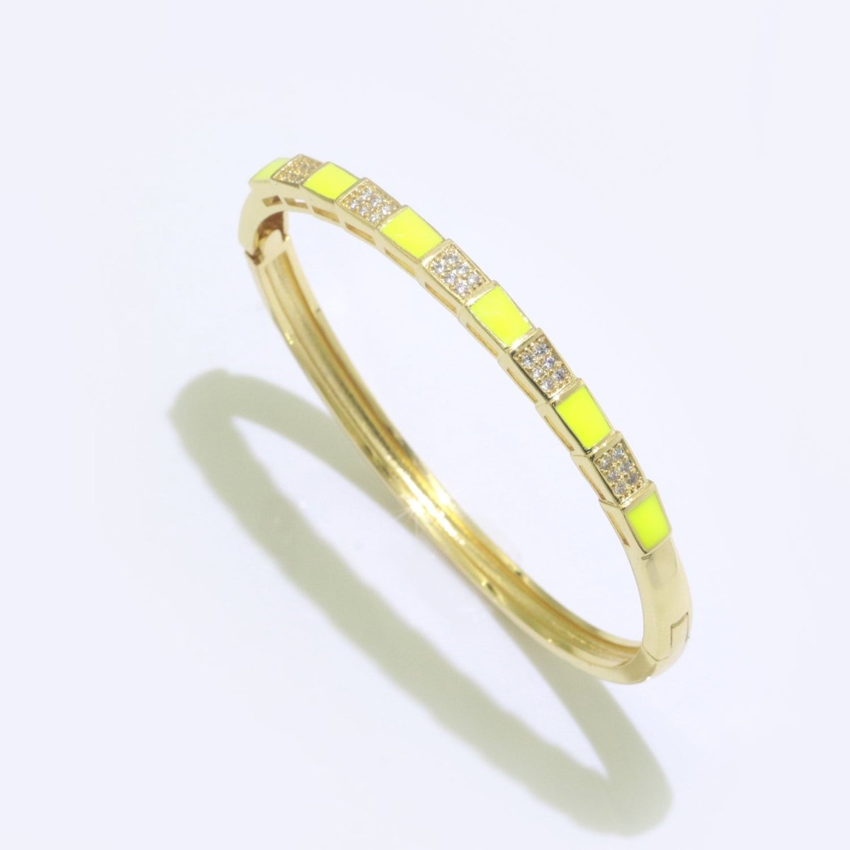 Unique Colorful Micro Pave Plaid Cuff Bracelet 14K Gold-Filled Bangle Enamel Stackable Checker Bracelet