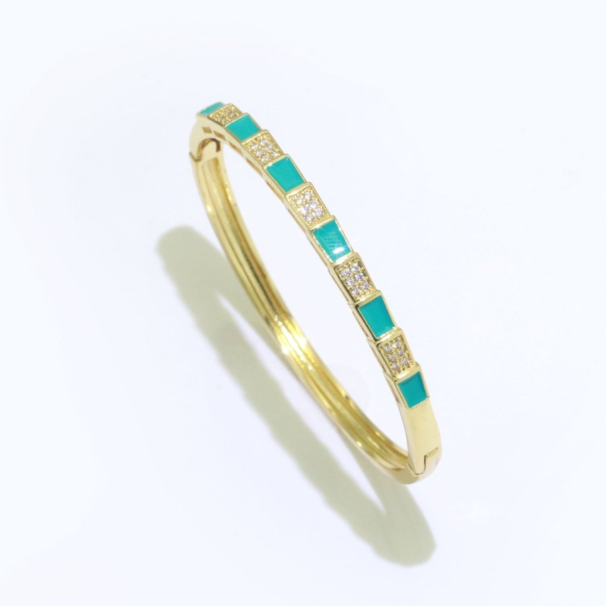 Unique Colorful Micro Pave Plaid Cuff Bracelet 14K Gold-Filled Bangle Enamel Stackable Checker Bracelet
