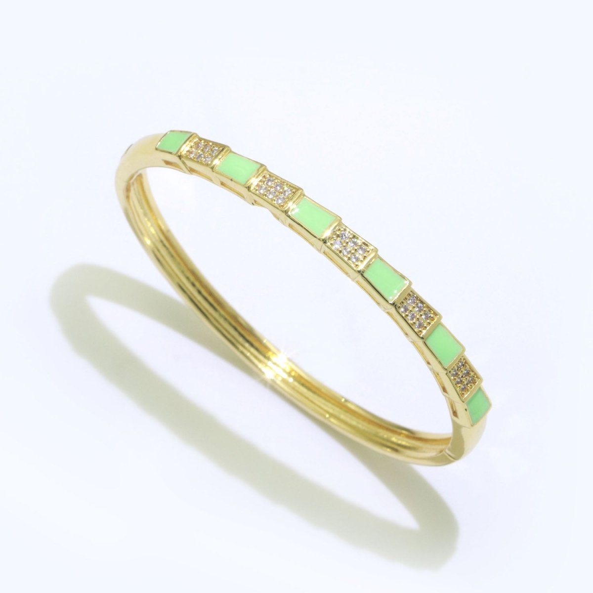 Unique Colorful Micro Pave Plaid Cuff Bracelet 14K Gold-Filled Bangle Enamel Stackable Checker Bracelet