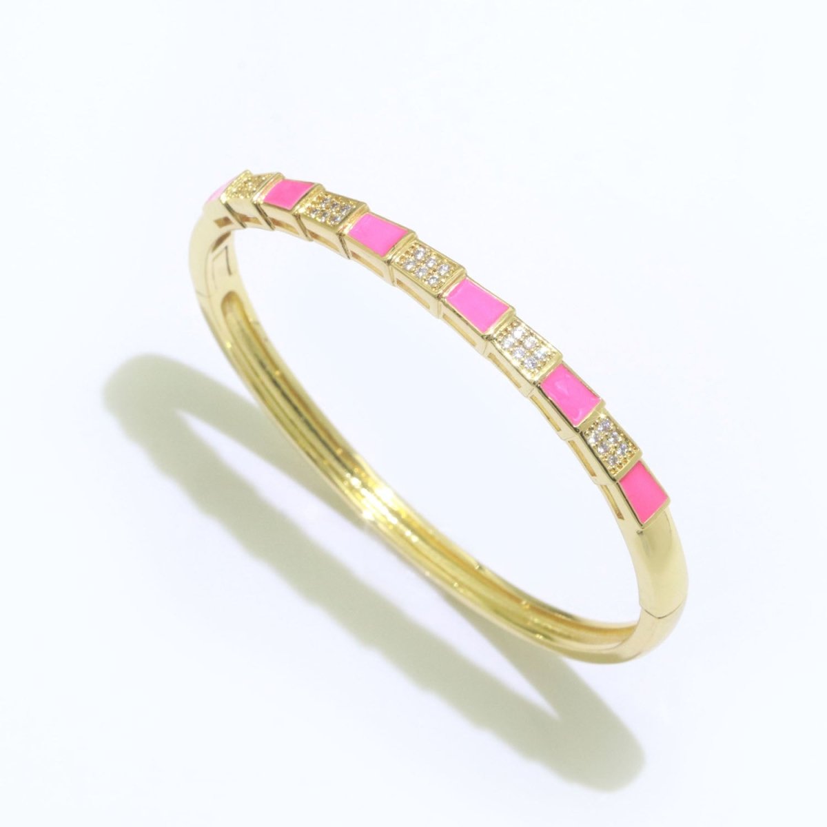 Unique Colorful Micro Pave Plaid Cuff Bracelet 14K Gold-Filled Bangle Enamel Stackable Checker Bracelet