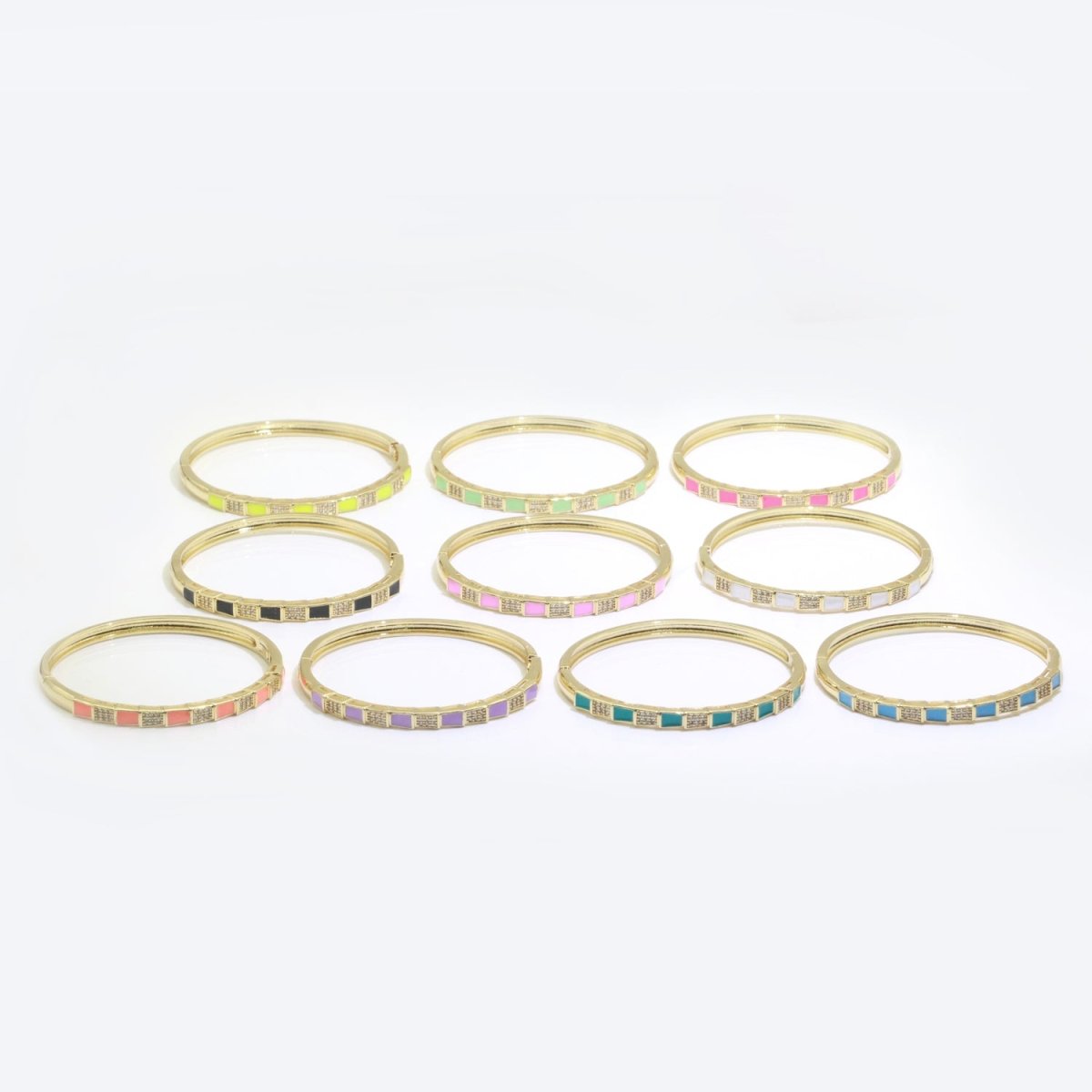 Unique Colorful Micro Pave Plaid Cuff Bracelet 14K Gold-Filled Bangle Enamel Stackable Checker Bracelet