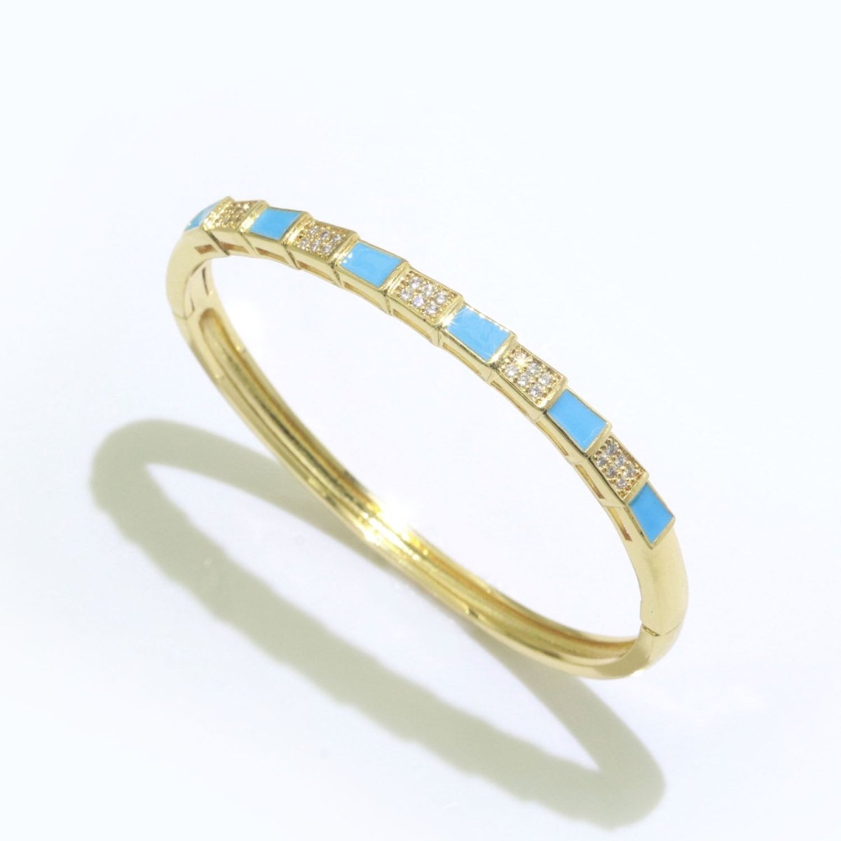 Unique Colorful Micro Pave Plaid Cuff Bracelet 14K Gold-Filled Bangle Enamel Stackable Checker Bracelet