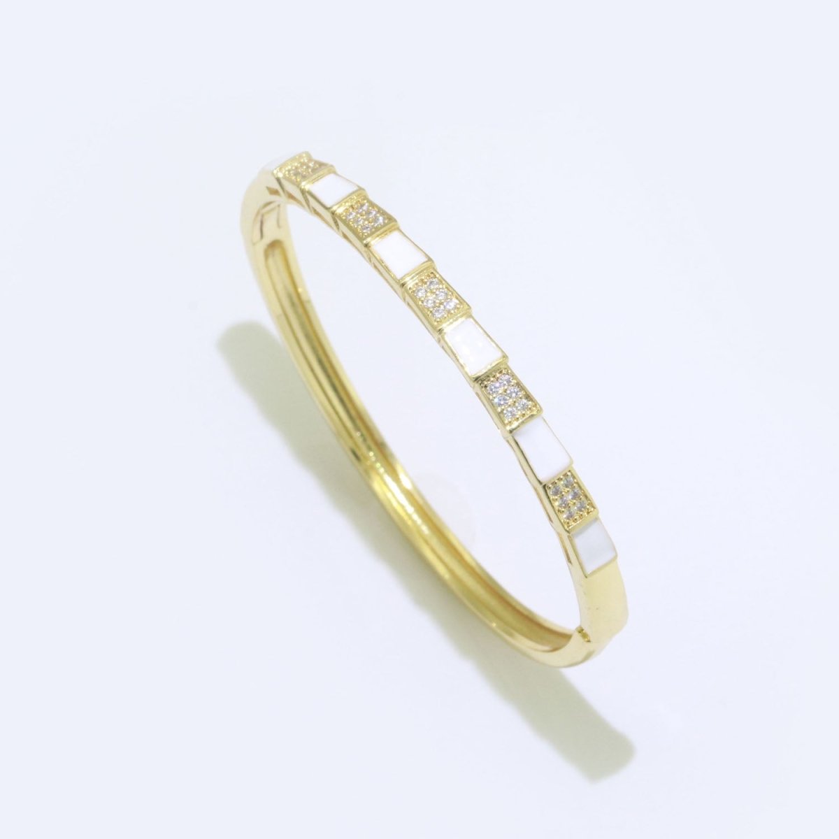 Unique Colorful Micro Pave Plaid Cuff Bracelet 14K Gold-Filled Bangle Enamel Stackable Checker Bracelet