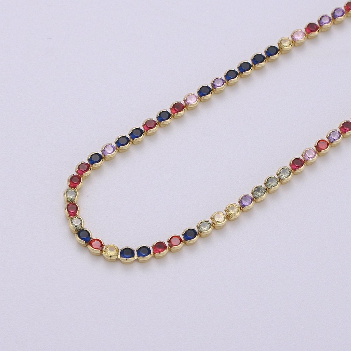 Dainty 14k Gold Filled Tenis Necklace / Micro Pave Choker Chain / Tennis Chain Choker Necklace Multi Color Rainbow CZ