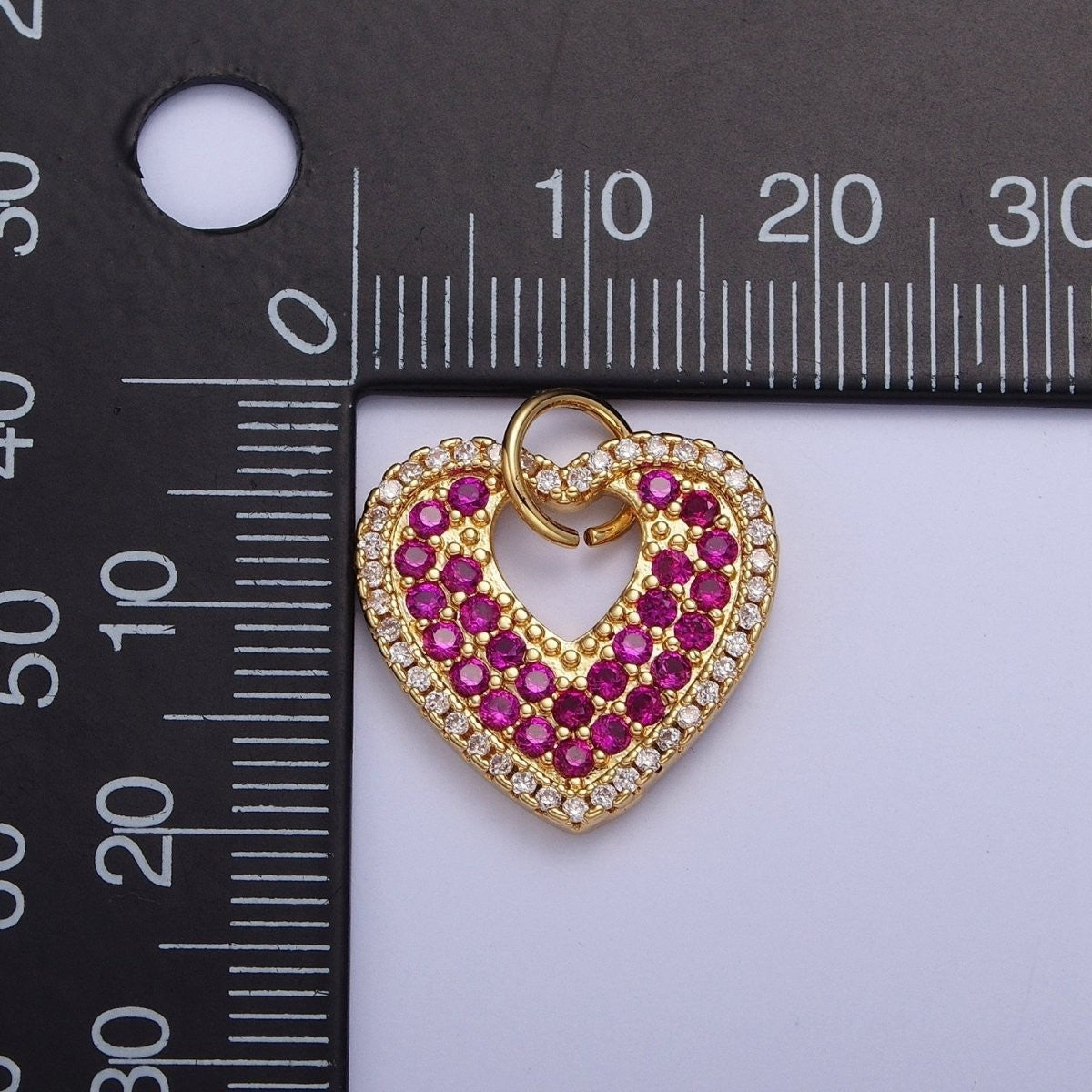 Micro Pave Clear Fuchsia Love Gold Heart Open Charm