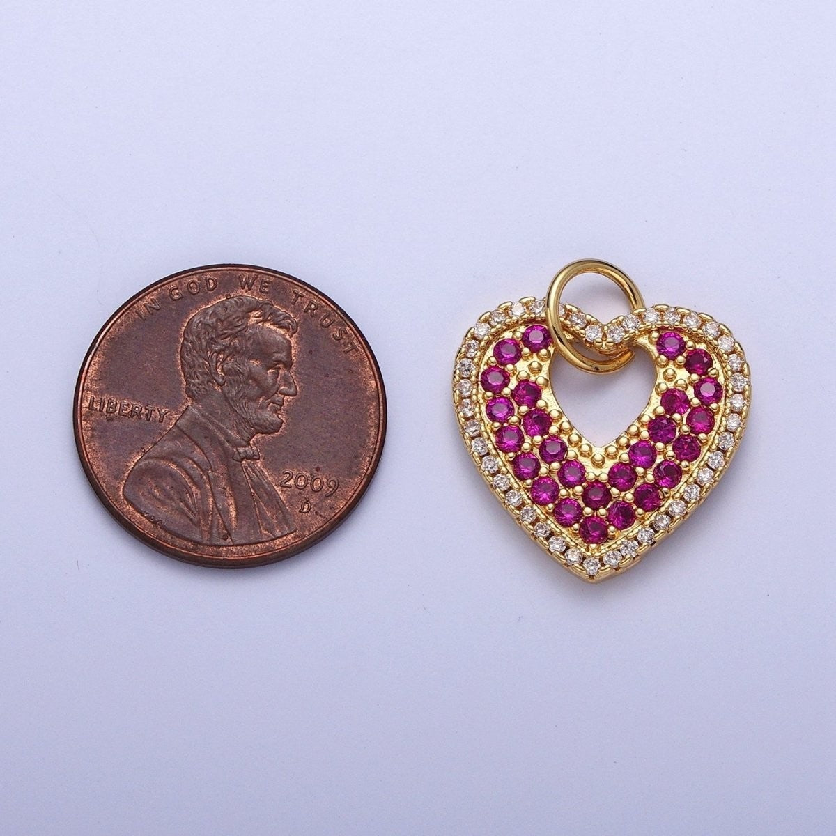 Micro Pave Clear Fuchsia Love Gold Heart Open Charm