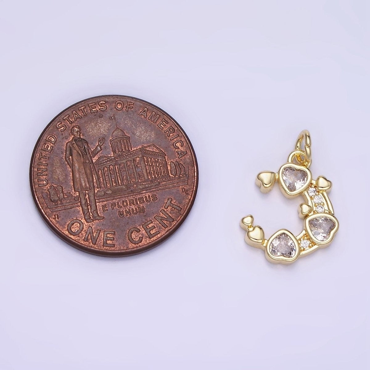 Mini 14K Gold Filled Crescent Moon with Hearts CZ Stone