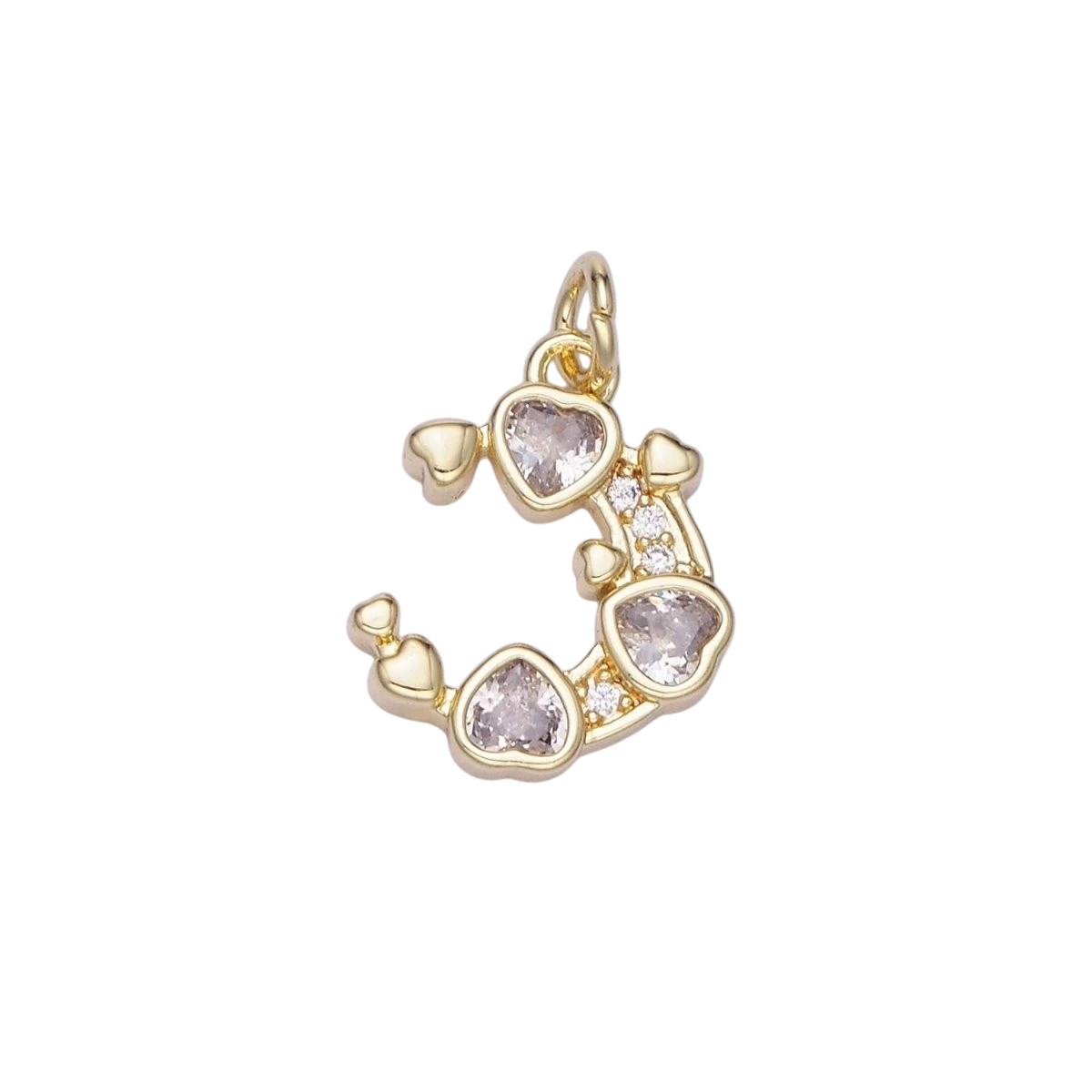 Mini 14K Gold Filled Crescent Moon with Hearts CZ Stone