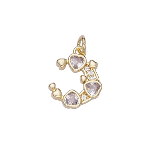 Mini 14K Gold Filled Crescent Moon with Hearts CZ Stone