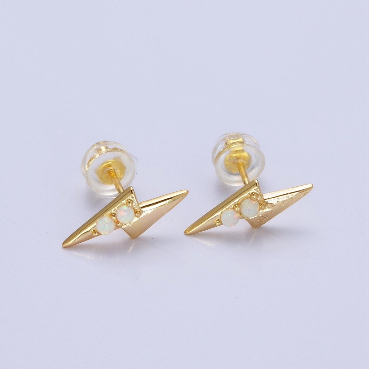 Minimalist Dainty 14K Gold-Filled Lightning Bolt Round White Opal Stud Earrings