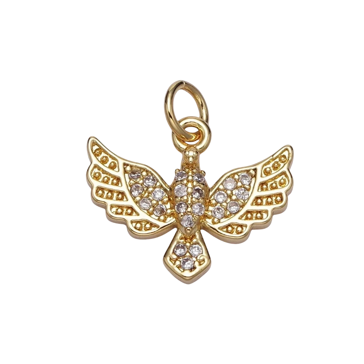 Mini 15mm Dove Charm with CZ Bird Pendant 24K Gold-Plated Cubic Zirconia Peace on Earth