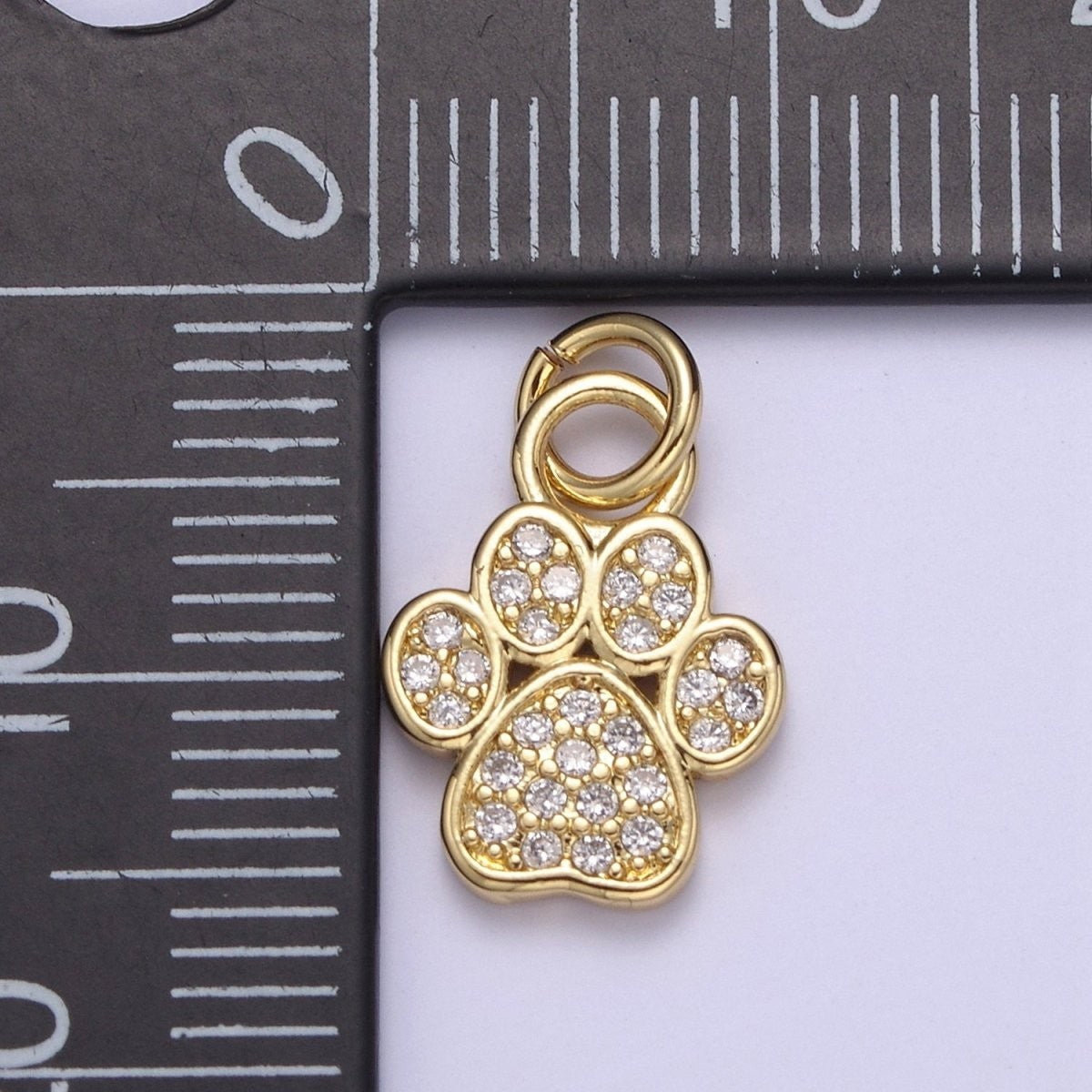 Mini Gold Silver Dog Cat Bear Paw Print CZ Charm Gold & Silver