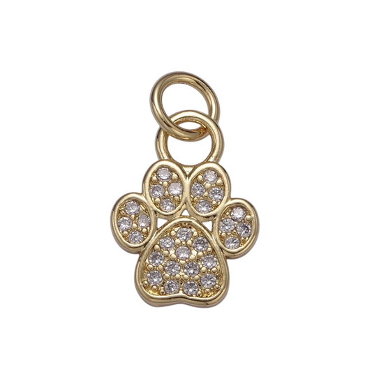 Mini Gold Silver Dog Cat Bear Paw Print CZ Charm Gold & Silver