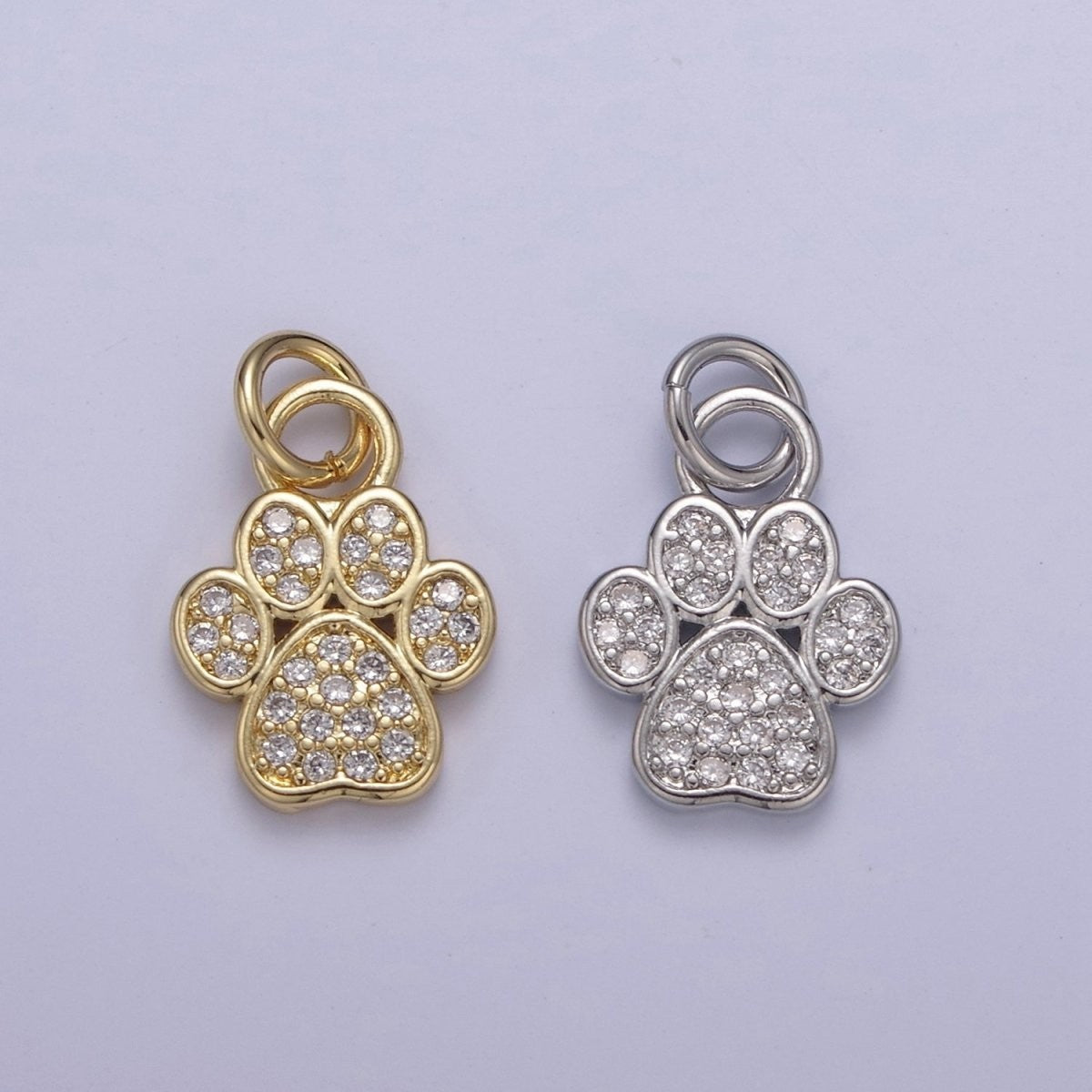 Mini Gold Silver Dog Cat Bear Paw Print CZ Charm Gold & Silver