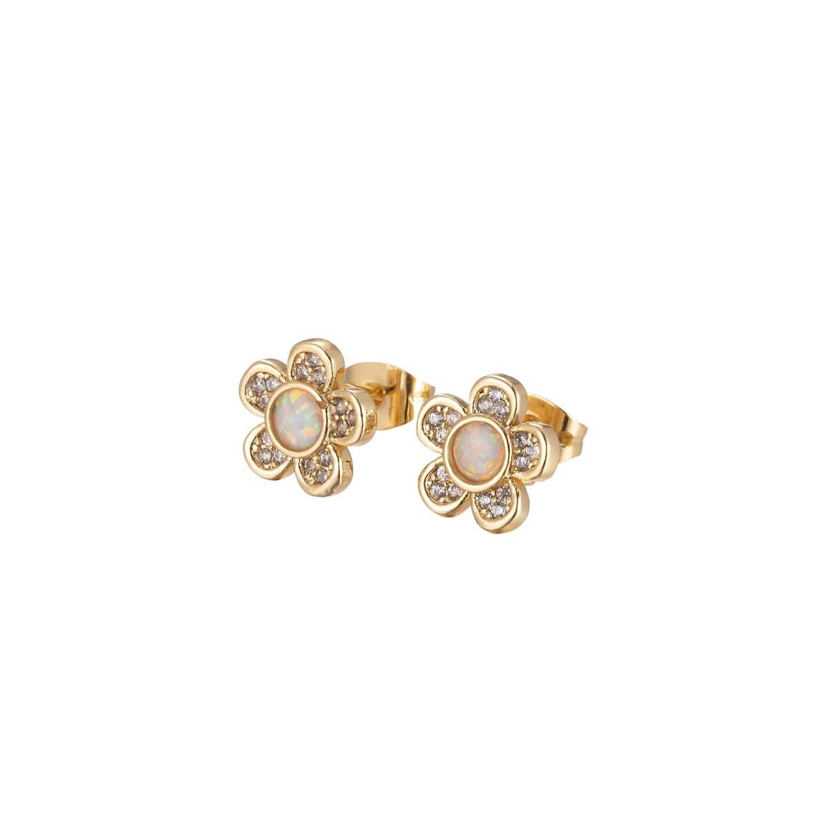 Mini Opal Daisy Stud Earrings Gold Flower 10mm Stud Dainty Gold Minimalist Earrings in Blue or White
