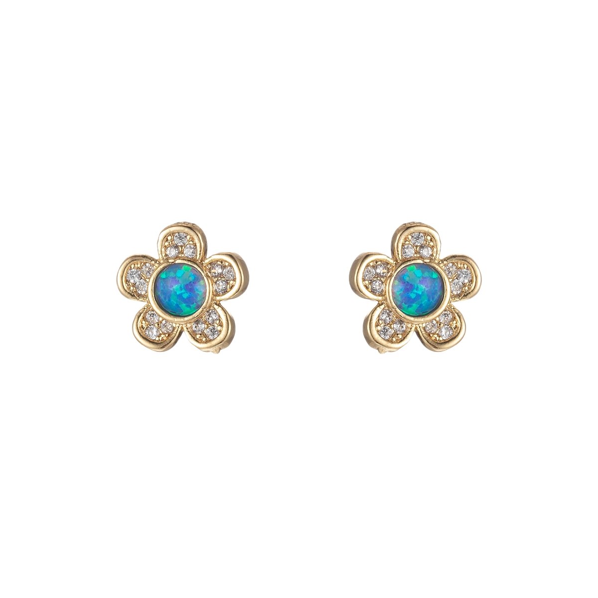 Mini Opal Daisy Stud Earrings Gold Flower 10mm Stud Dainty Gold Minimalist Earrings in Blue or White