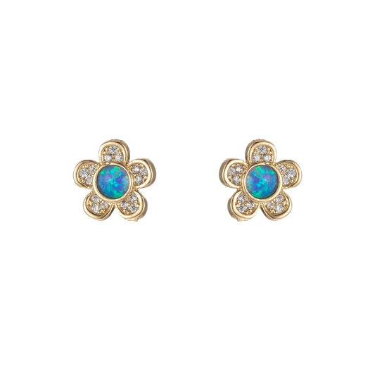 Mini Opal Daisy Stud Earrings Gold Flower 10mm Stud Dainty Gold Minimalist Earrings in Blue or White