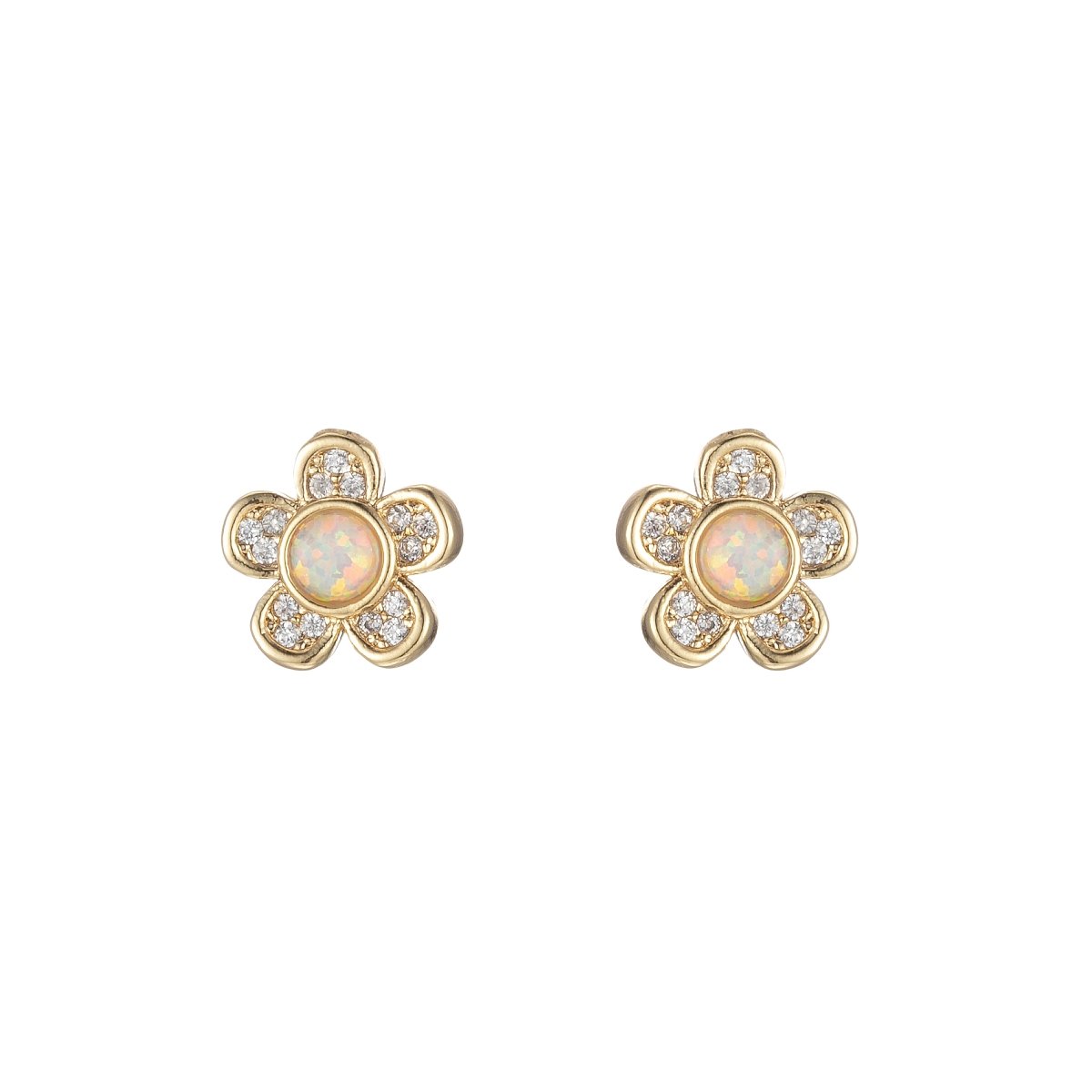 Mini Opal Daisy Stud Earrings Gold Flower 10mm Stud Dainty Gold Minimalist Earrings in Blue or White