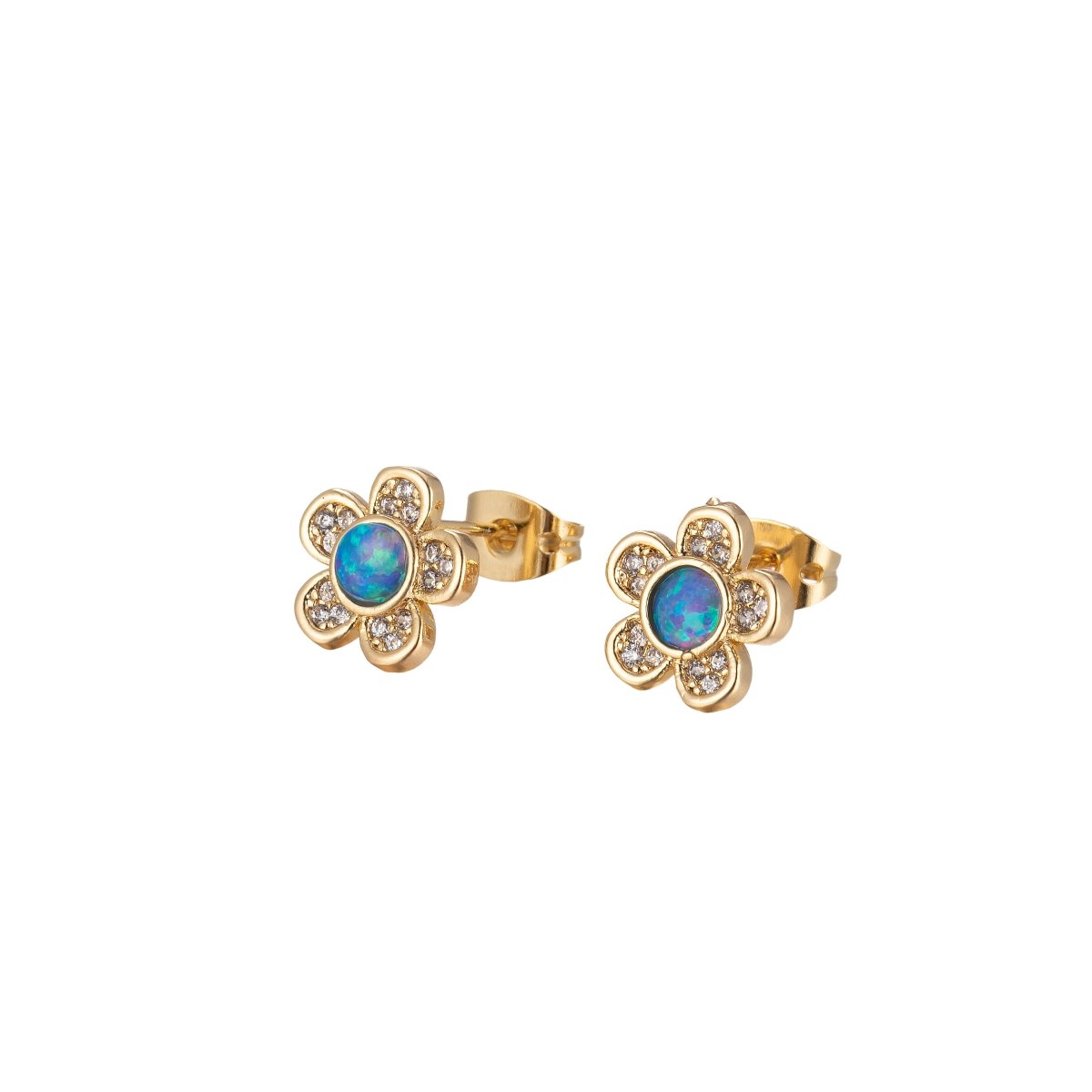 Mini Opal Daisy Stud Earrings Gold Flower 10mm Stud Dainty Gold Minimalist Earrings in Blue or White
