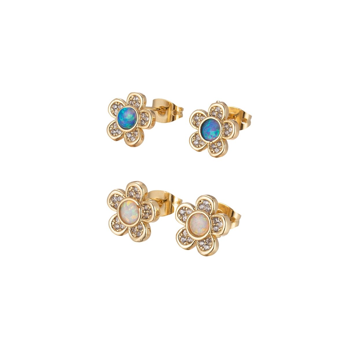 Mini Opal Daisy Stud Earrings Gold Flower 10mm Stud Dainty Gold Minimalist Earrings in Blue or White