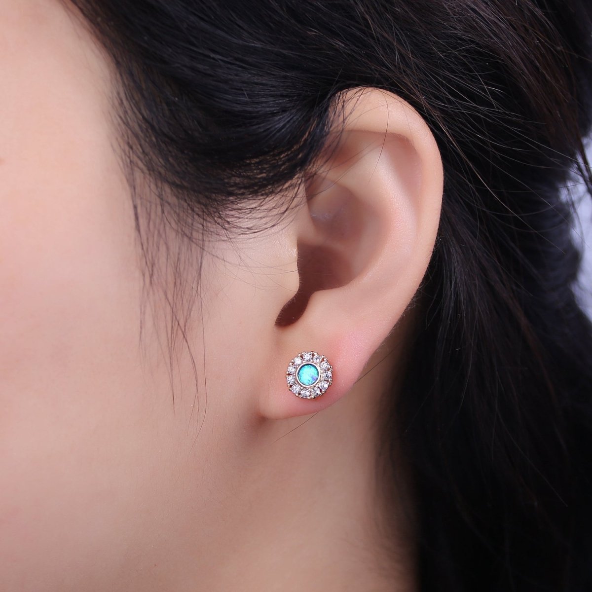 Mini Opal Floral Stud Earring Cartilage Earring, Gold Flower stud, dainty gold Minimalist Jewelry