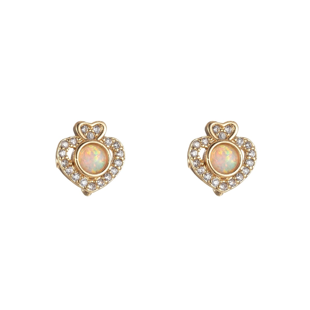 Mini Opal Heart Stud Cartilage Earrings, Gold studs, dainty gold Minimalist
