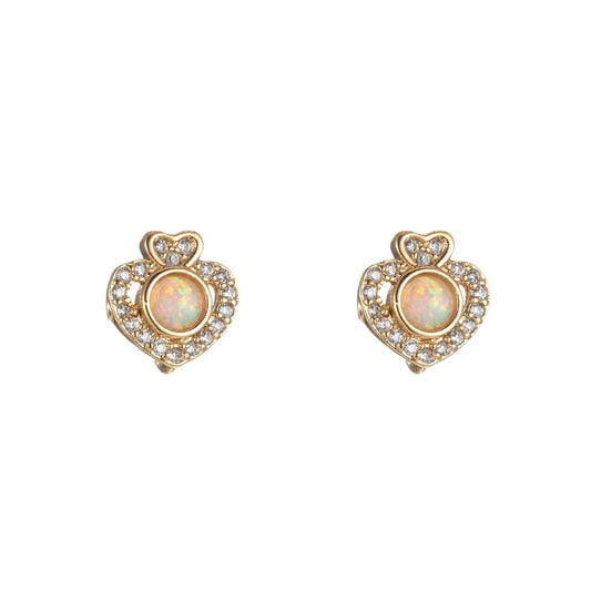 Mini Opal Heart Stud Cartilage Earrings, Gold studs, dainty gold Minimalist