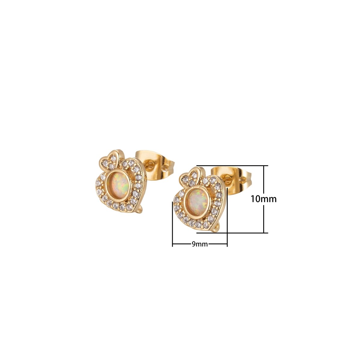 Mini Opal Heart Stud Cartilage Earrings, Gold studs, dainty gold Minimalist