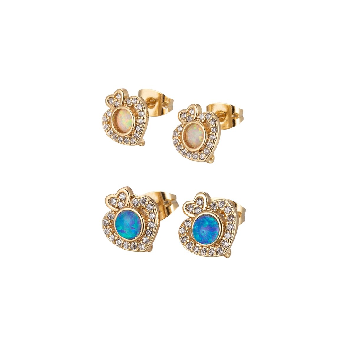 Mini Opal Heart Stud Cartilage Earrings, Gold studs, dainty gold Minimalist