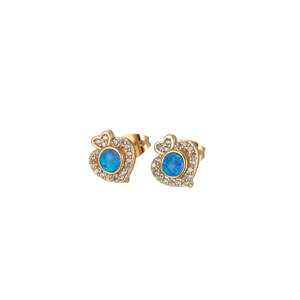 Mini Opal Heart Stud Cartilage Earrings, Gold studs, dainty gold Minimalist